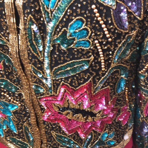 NWT Vintage Night Vogue Evening Jacket S 100 Silk Pearl Beads Sequins sparkling - Picture 3 of 16